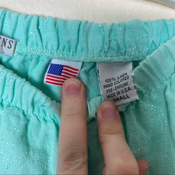 Russ Berens mint blue floral embroidered linen pull on pants women's S - Picture 7 of 9